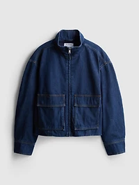Cotton Denim Funnel Neck Jacket