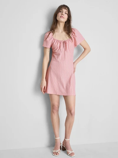 Crinkle Cap-Sleeve Mini Dress