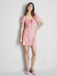 Crinkle Cap-Sleeve Mini Dress