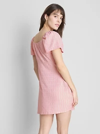 Crinkle Cap-Sleeve Mini Dress