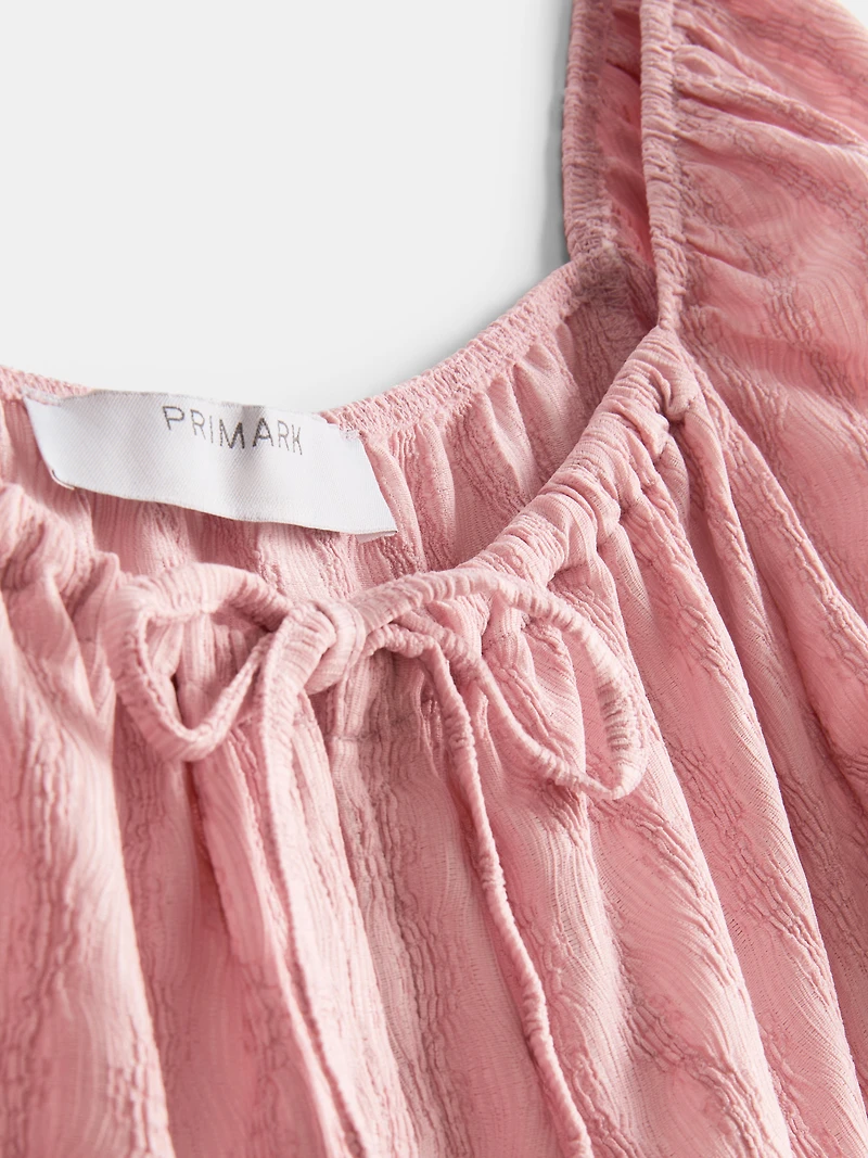 Crinkle Cap-Sleeve Mini Dress