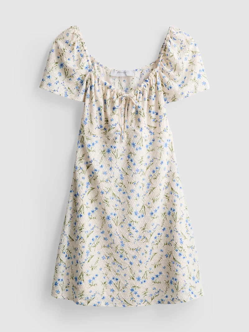 Crinkle Cap-Sleeve Mini Dress
