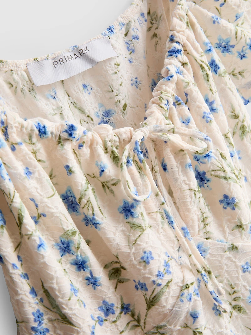 Crinkle Cap-Sleeve Mini Dress