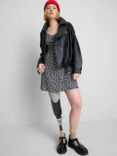 Crinkle Cap-Sleeve Mini Dress