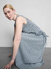 Gathered Check Midi Skirt