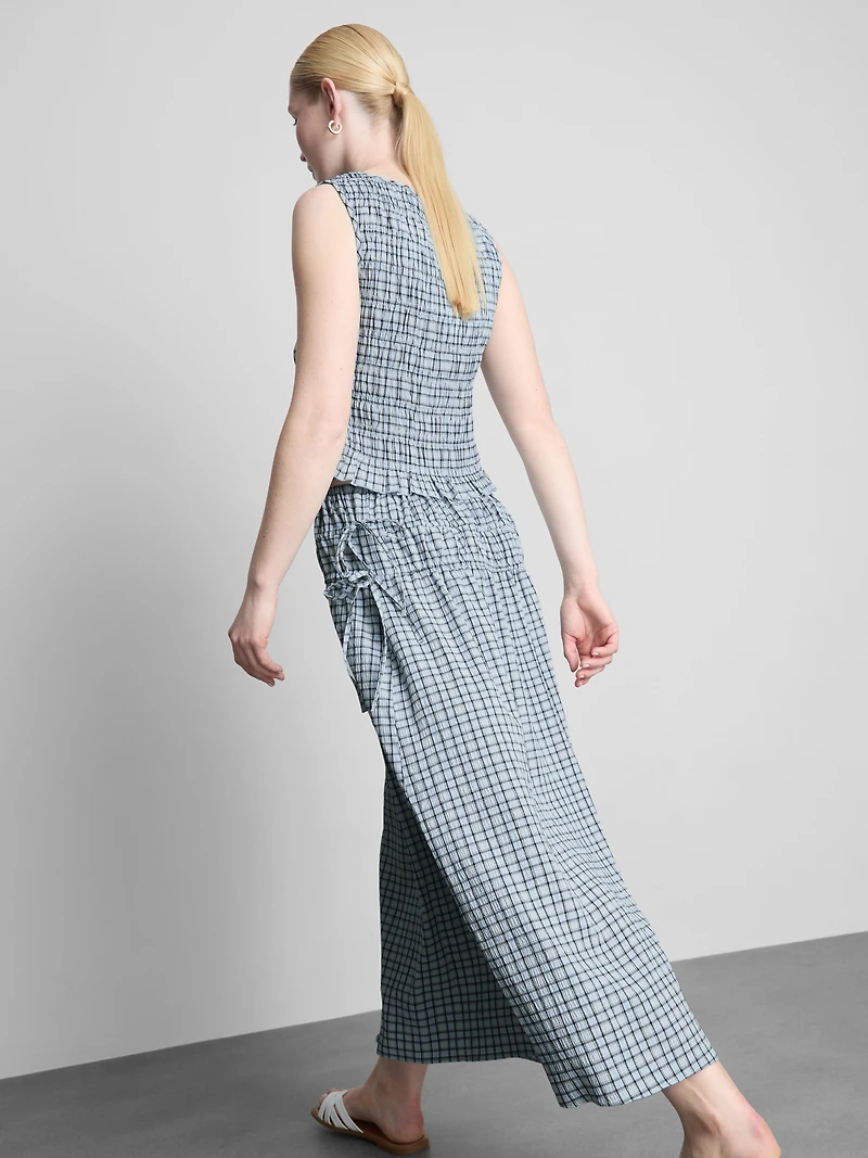 Gathered Check Midi Skirt