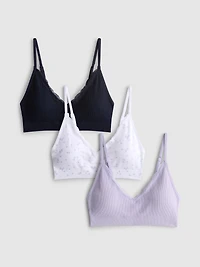 3pk Seamless Lace Trim Bralettes
