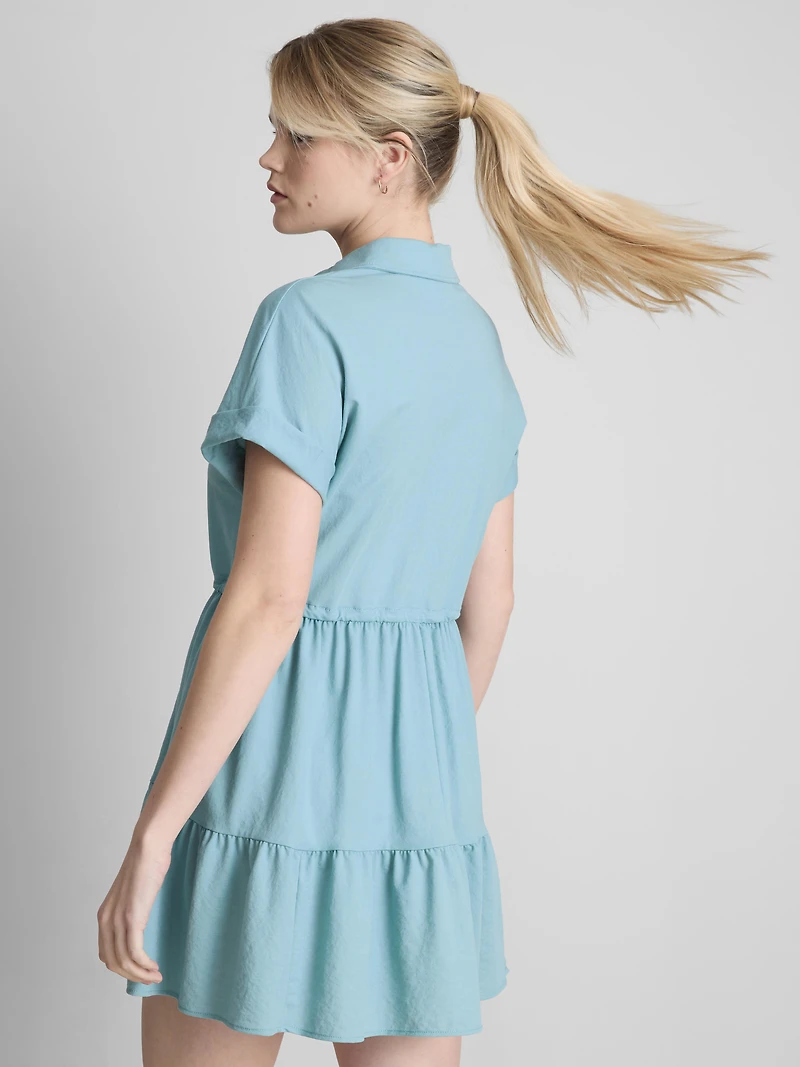 Short-Sleeve Tiered Mini Dress