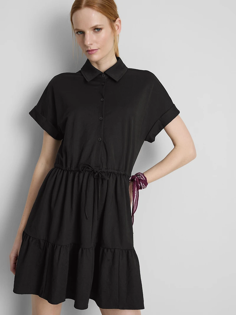 Short-Sleeve Tiered Mini Dress