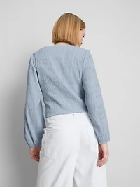 Shirred Boat Neck Long Sleeve Top