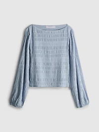 Shirred Boat Neck Long Sleeve Top