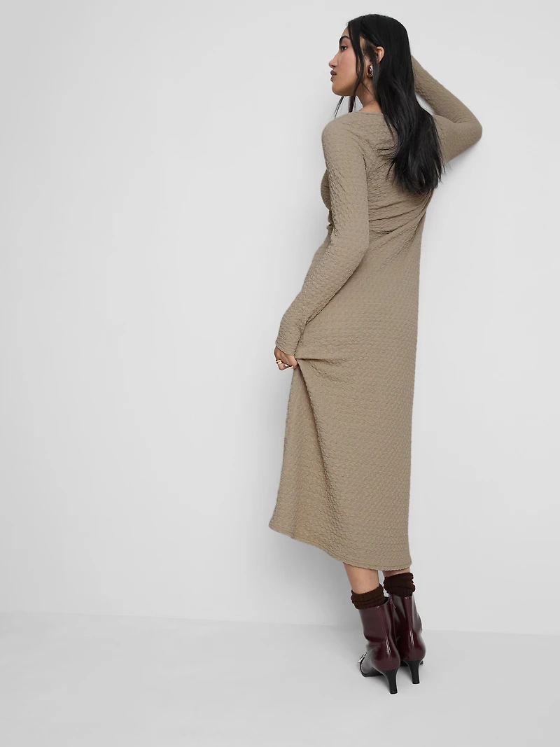 Long-Sleeve Textured Midi Dress