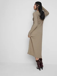 Long-Sleeve Textured Midi Dress