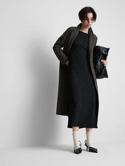 Long-Sleeve Textured Midi Dress