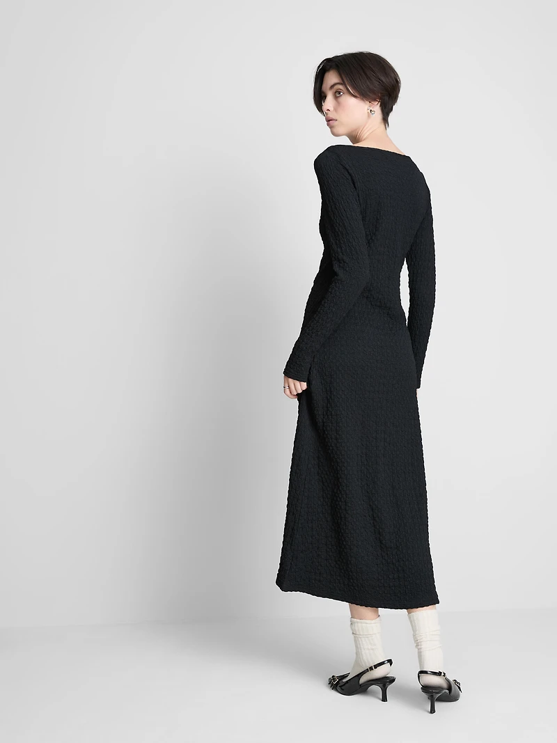 Long-Sleeve Textured Midi Dress