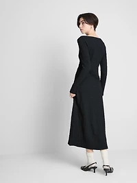 Long-Sleeve Textured Midi Dress