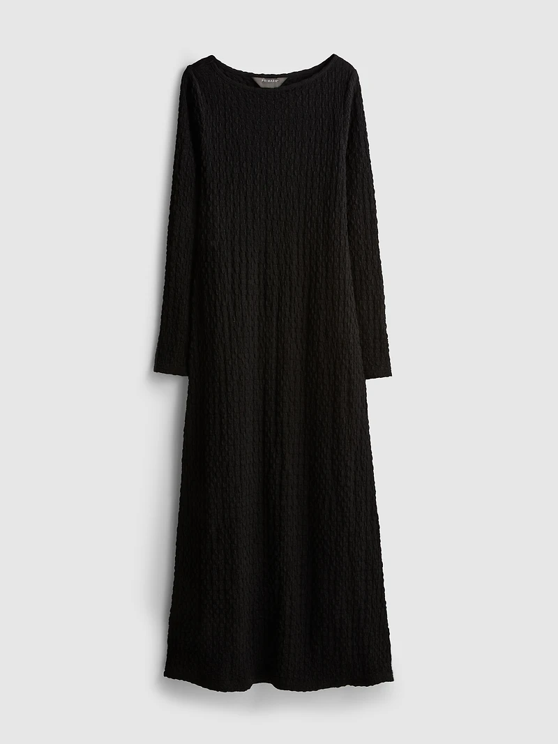Long-Sleeve Textured Midi Dress
