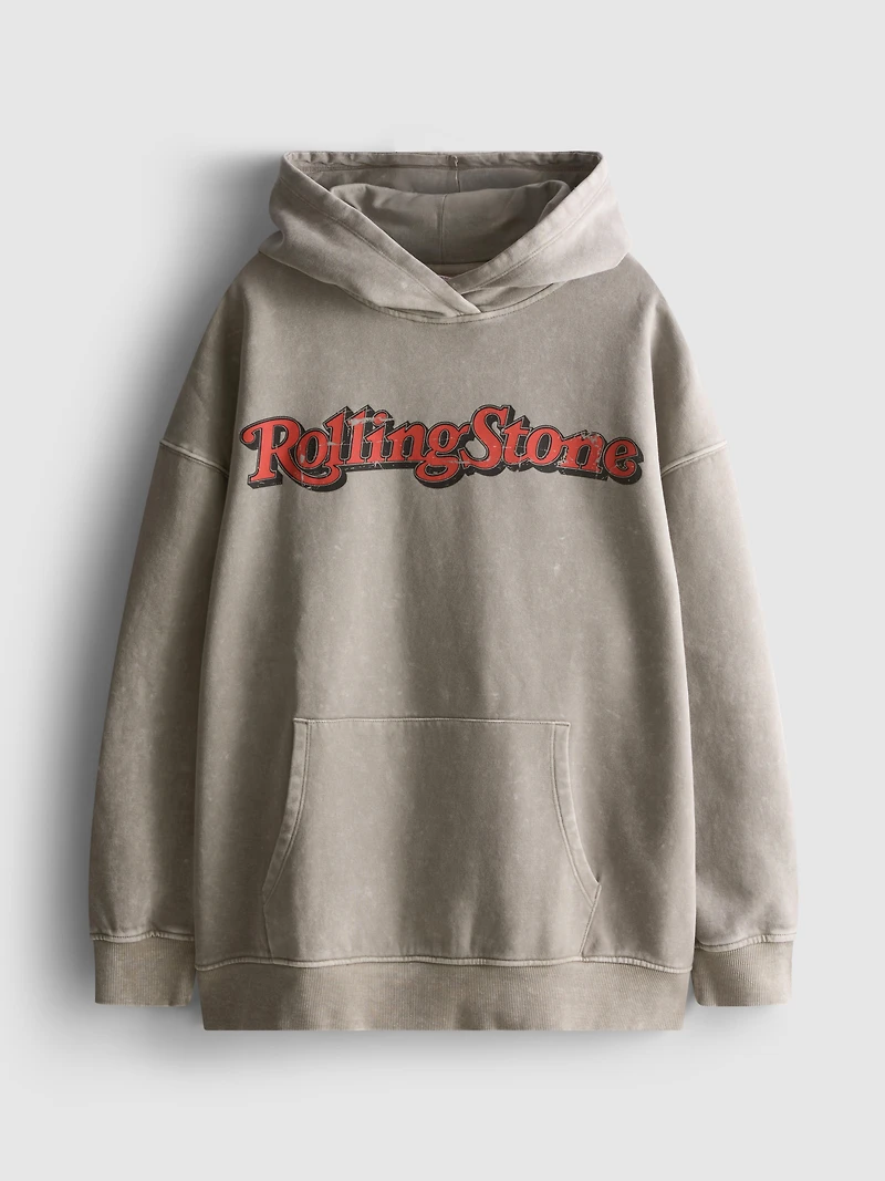 The Rolling Stones Cotton Rich Washed Oversized Hoodie