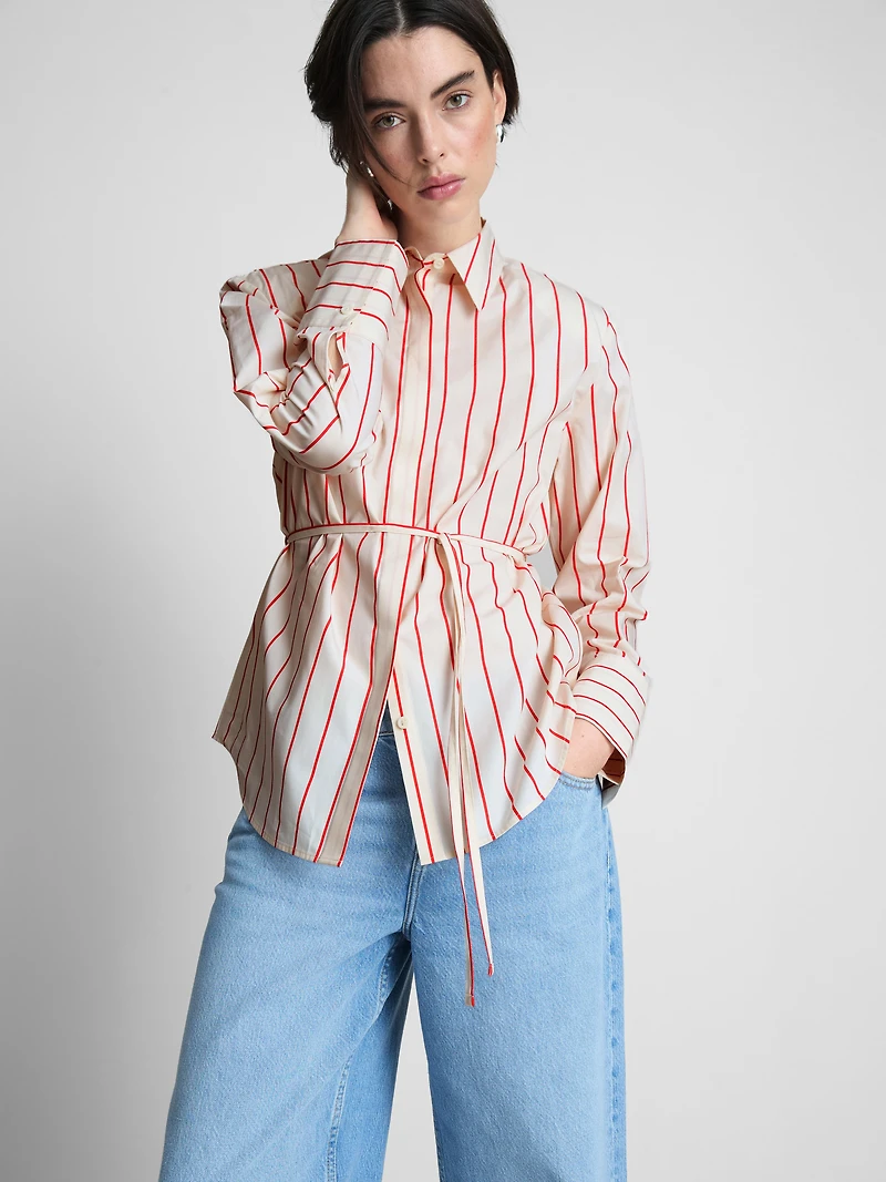 Cotton Poplin Tie Waist Shirt