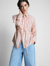 Cotton Poplin Tie Waist Shirt