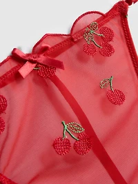 Embroidered Mesh Cherry Babydoll Set