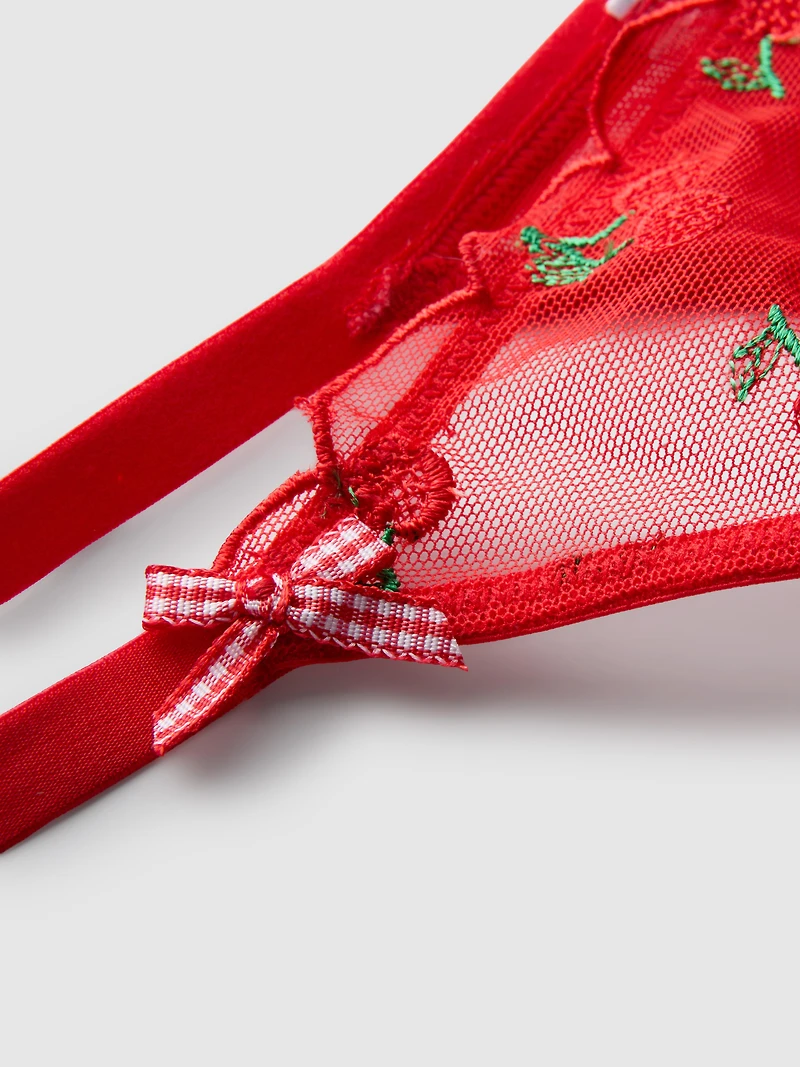 Mesh Embroidered Cherry Underwear Set