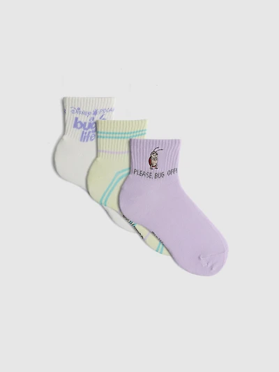 3pk A Bug’s Life Quarter Crew Socks