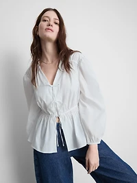The Edit Tie Front Cotton-Blend Blouse