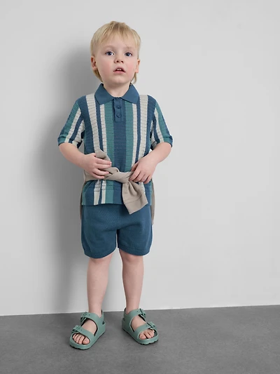 1.5-8yrs | Stripe Knit Polo Shirt and Shorts Set