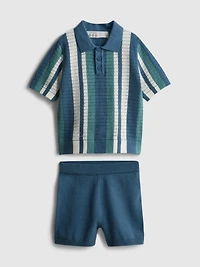 1.5-8yrs | Stripe Knit Polo Shirt and Shorts Set