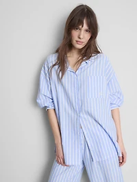 Cotton Striped Oxford Pajama Shirt