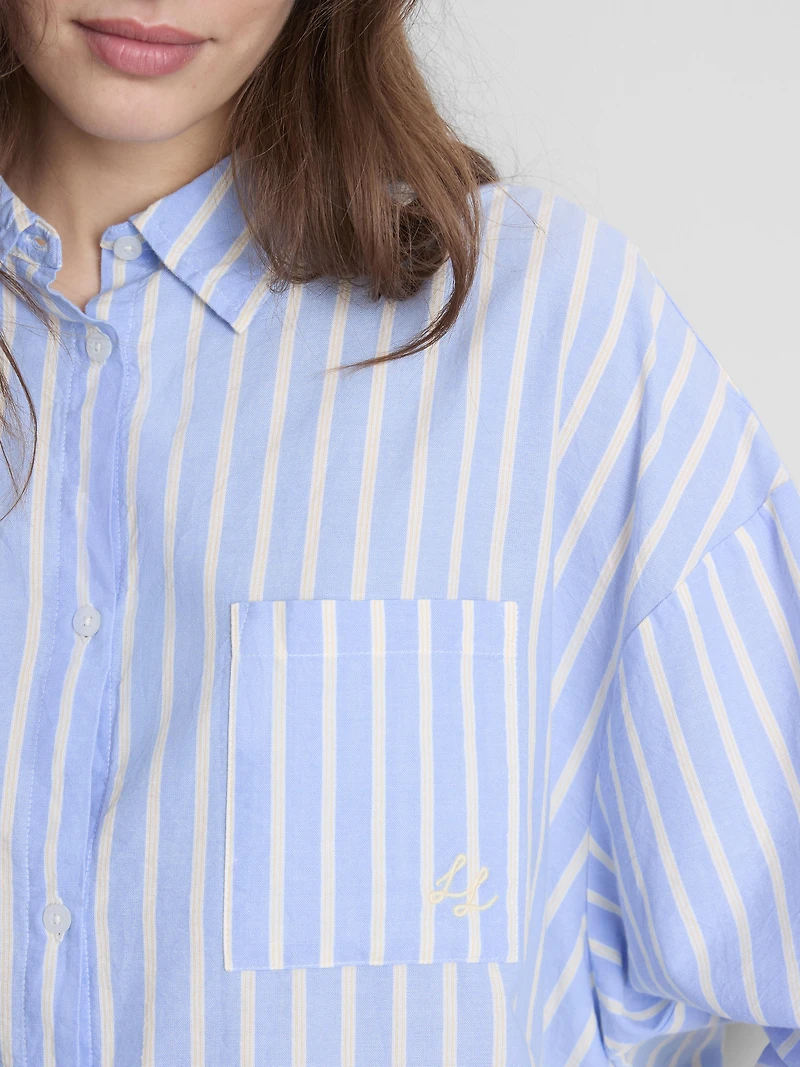 Cotton Striped Oxford Pajama Shirt