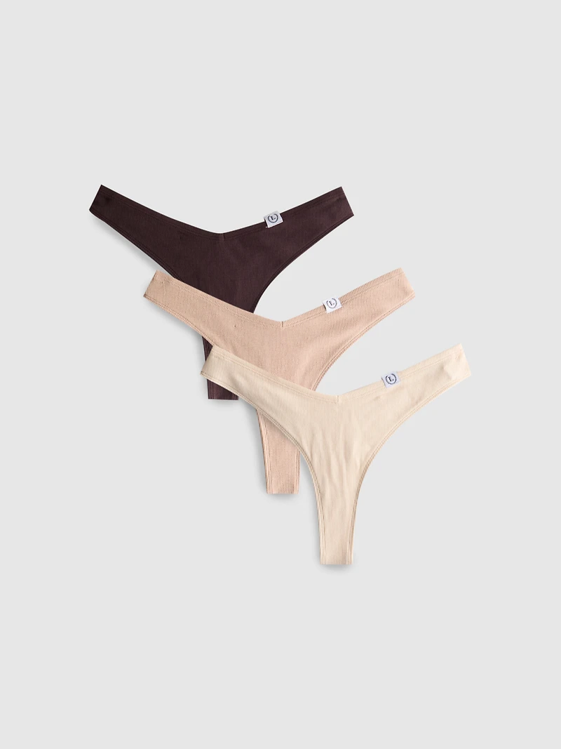 3pk Cotton-Rich Ribbed Miami Thongs