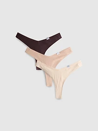 3pk Cotton-Rich Ribbed Miami Thongs