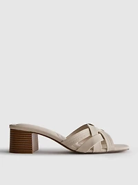 Faux Leather Weave Block Heel Mules