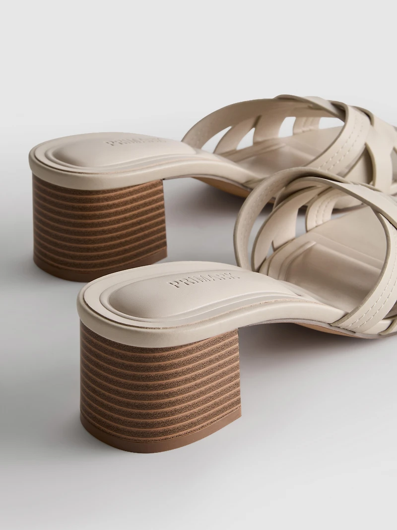 Faux Leather Weave Block Heel Mules