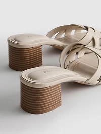 Faux Leather Weave Block Heel Mules