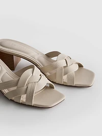 Faux Leather Weave Block Heel Mules