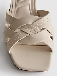 Faux Leather Weave Block Heel Mules