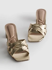 Faux Leather Weave Block Heel Mules