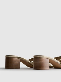 Faux Leather Weave Block Heel Mules