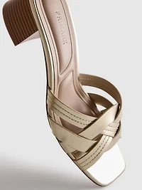 Faux Leather Weave Block Heel Mules