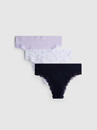3pk Seamless Ribbed Lace Thongs