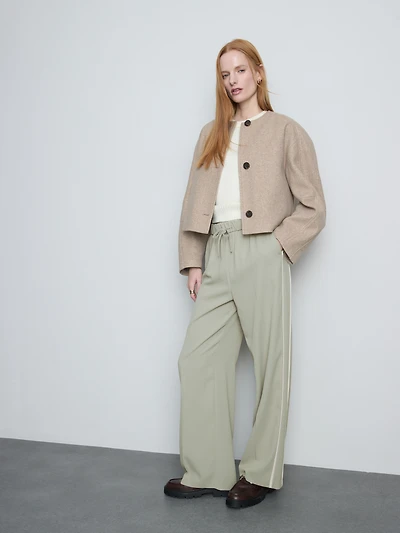 Women's Light Green Wide-Leg Side-Stripe Pants