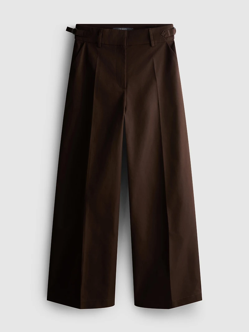 Wide Leg Pleated Belt Detail Pants
