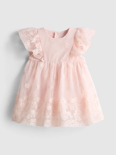 0-18mths | The Edit Lace Ruffle Newborn Smock Dress