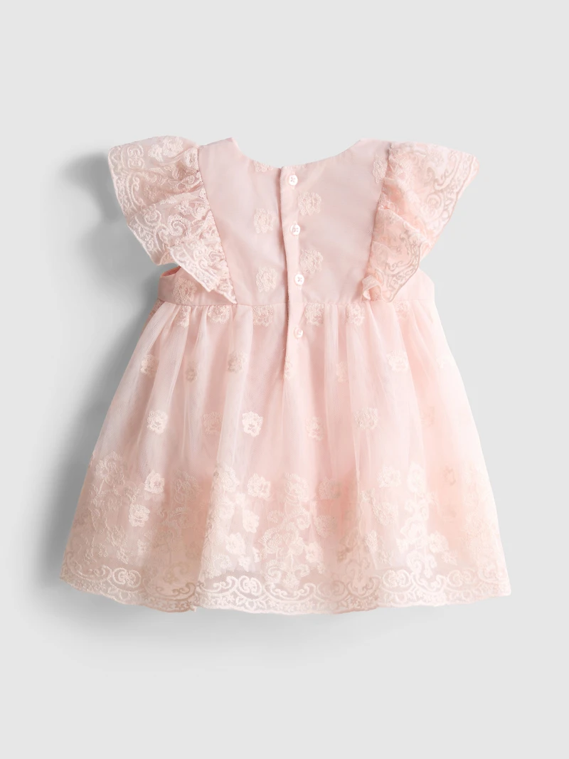 0-18mths | The Edit Lace Ruffle Newborn Smock Dress