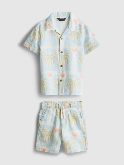 1.5-8yrs | Printed Textured Shirt and Shorts Set