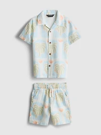 1.5-8yrs | Printed Textured Shirt and Shorts Set