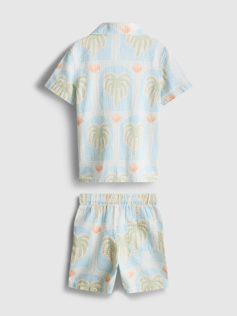 1.5-8yrs | Printed Textured Shirt and Shorts Set